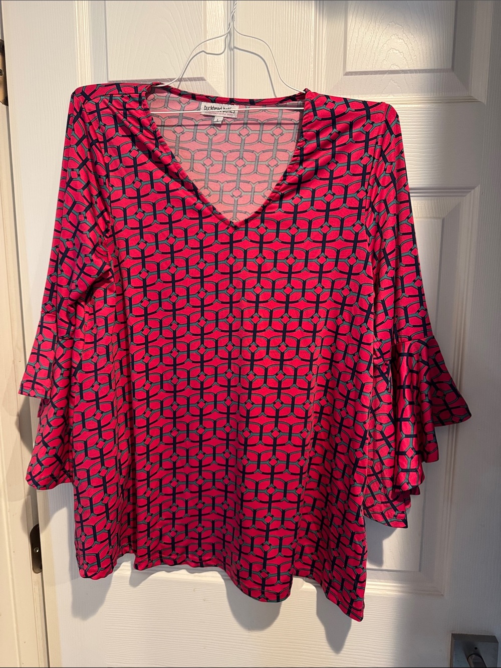 Buckhead Bettie’s Bright Pink Geometric V-Neck Tunic